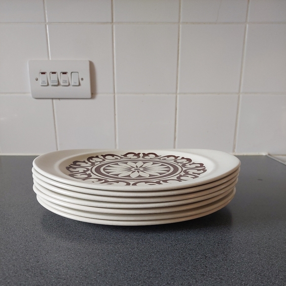 J&G Meakin Maidstone Hanley Vintage Cream Brown Oval Steak Plates Set Of 7 - Picture 2 of 7